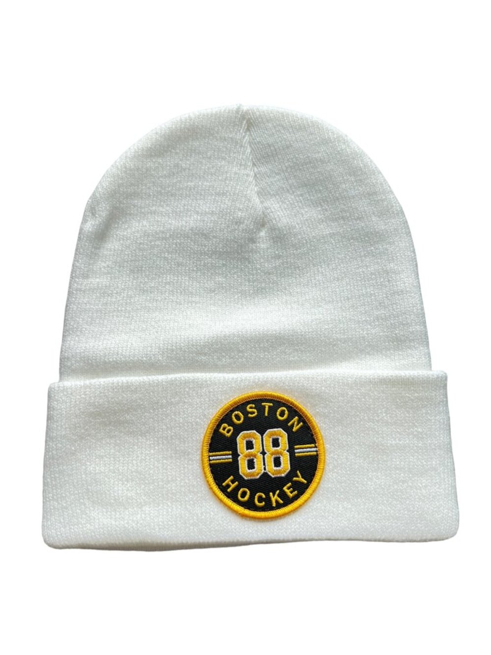Beechfield Beanie Hat One Size Boston Hockey 88 Circle Patch White Acrylic Cozy